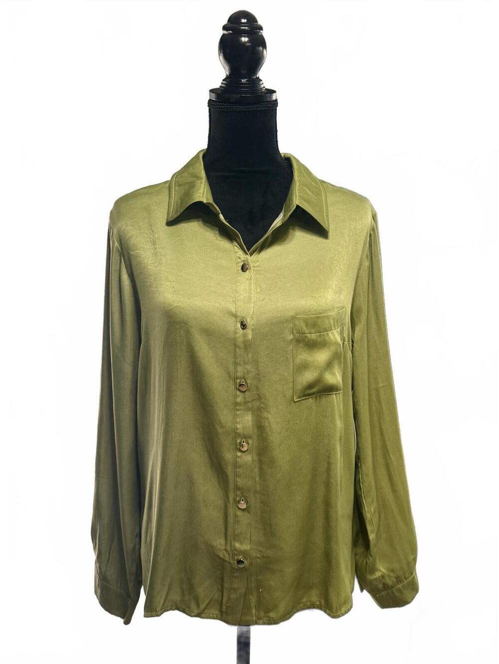 Naïf Sage Olive Green Button Down Shirt Long Sleeve Blouse Minimalist Boho Small